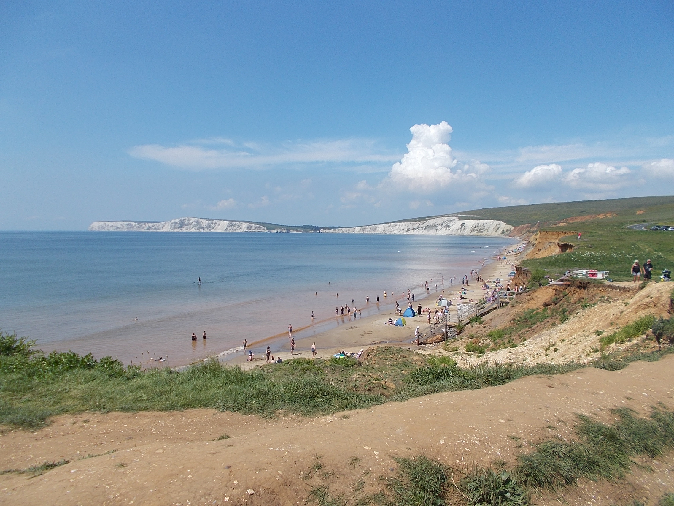 Archive photograph of the sandy beach, low cliffs and coastline at Compton Bay on the Isle of Wight
